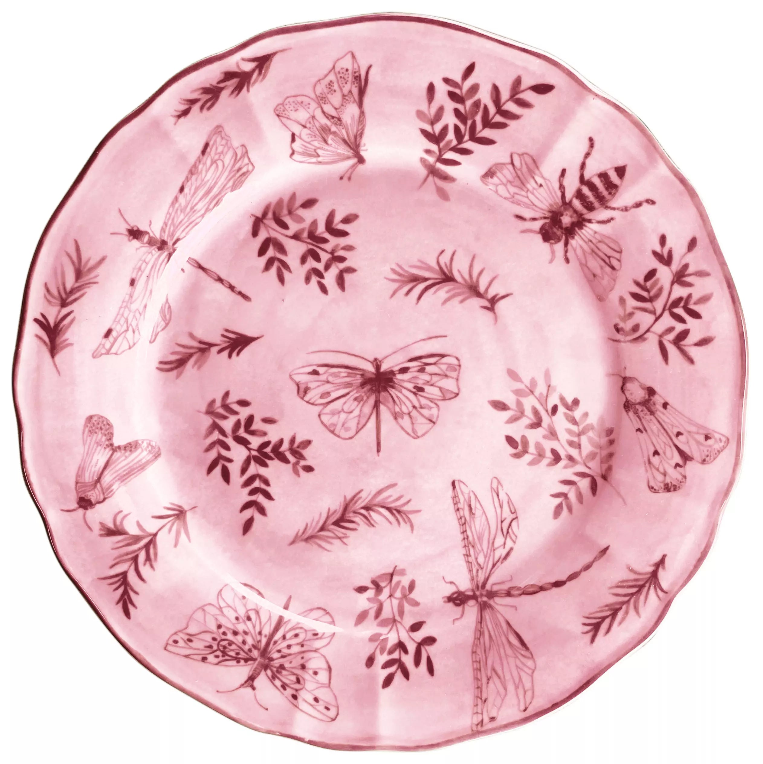 ARCUCCI – SONIA ROUND TRAY 33CM PORCELAIN DECORATED WITH BUTTERFLIES AND FLOWERS - Pink